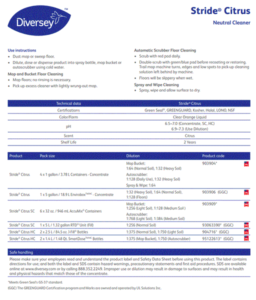 NUETRAL pH JOHNSON DIVERSEY STRIDE CITRUS CLEANER 4L West Coast