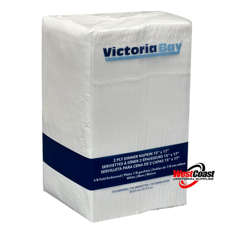 Dinner Napkins 15" X 17" White Virgin Paper 2 ply 1/8 Fold 3000/Case