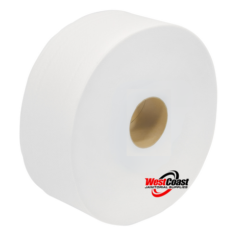 JUMBO ROLL MINI TOILET PAPER 750 FEET 2 PLY 12 ROLLS 2.4" CORE